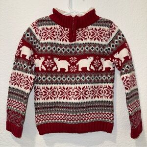 Aspen Toddler Boys 2T Red Fair Isle Polar Bear Quarter Zip Sweater Sherpa Lined